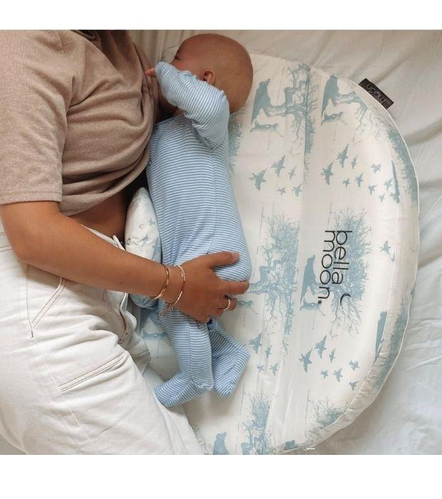BellaMoon Full Moon 7-in-1 Multi-Functional Pregnancy Pillow and Breastfeeding Pillow also known as Nursing Pillow or Feeding pillow. It's our best breastfeeding pillow for baby feeding pillow. Also comes with a pregnancy pillow that supports your bump throughout pregnancy. Like BBhugme pregnancy pillow, kally u-shaped pregnancy pillow. Ideal for breastfeeding lying down. Includes BellaMoon award-winning Nursing Nest. 